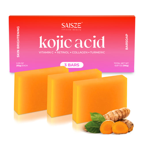 SAISZE Kojic Acid Soap, Turmeric Soap Bars Help Dark Spot Reduce with Vitamin C, Retinol, Collagen, 65g × 3 Bars (6.87 oz)