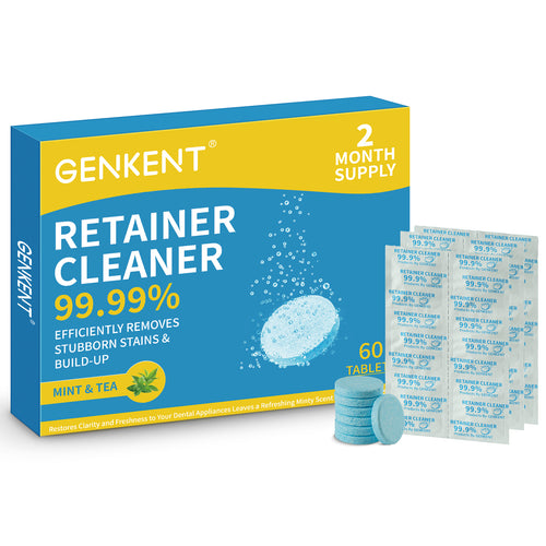 GENKENT Retainer Cleanser for Mouth Guards, Fresh Mint Tea Orthodontic Braces, and Denture Stains Clean & Remove, 60 Tablets