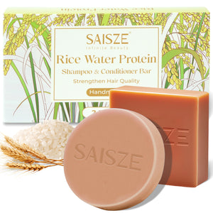 SAISZE Rice Water Protein Shampoo & Conditioner Soap Set, 2 Pcs Handmade Natural Shampoo & Conditioner Bar for Hair Strengthening and Thickening, Clarifying