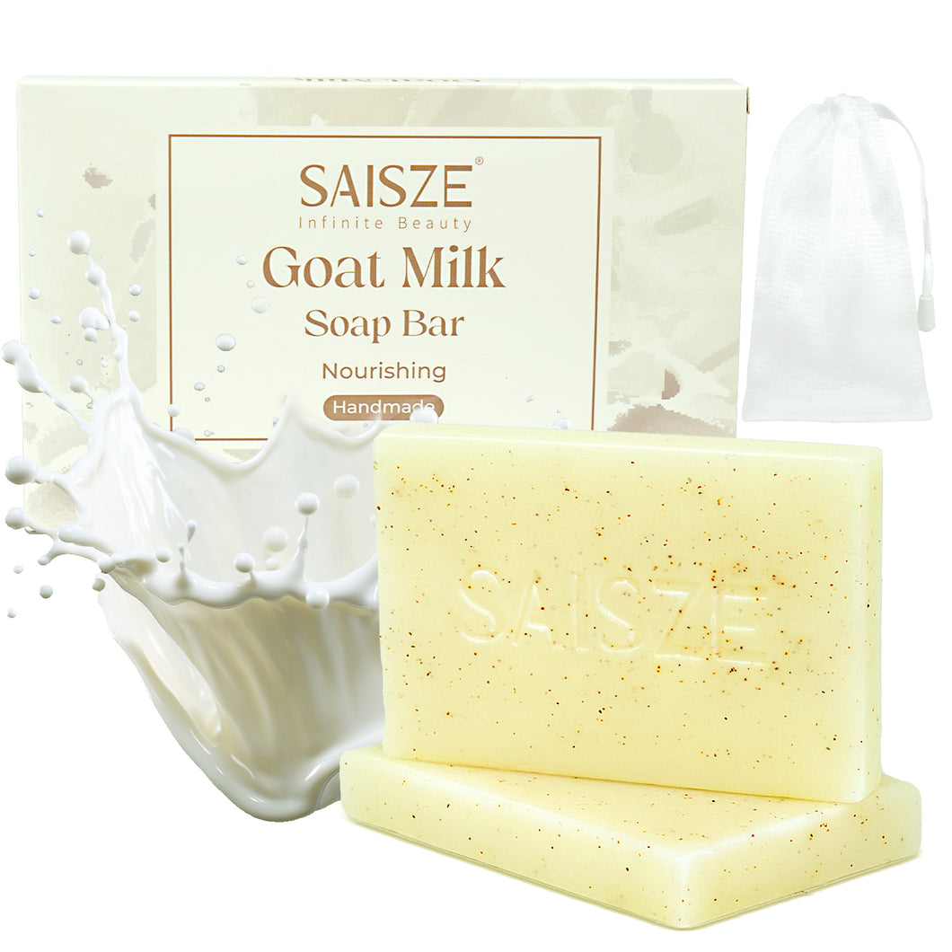 SAISZE Goat Milk Soap Bar, Gentle Nourishing Handmade Bath Soap with Goat Milk & Shea Butter for Adult & Kid All Skin Types, 4 oz × 2 Pack