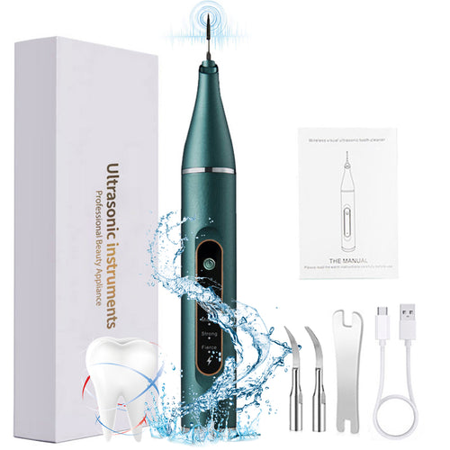 Rechargeable IPX6 Waterproof Ultrasonic Electric Tooth Cleaner with 5 Gears Mode, High Frequency Vibration, Visualization, and 2 Replaceable Heads for Plaque Removal