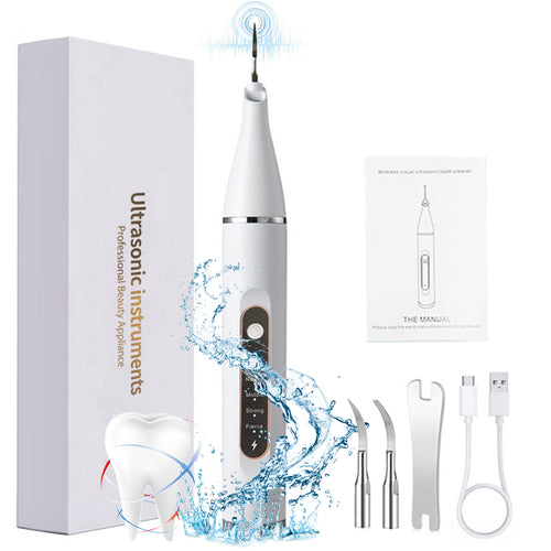 Rechargeable IPX6 Waterproof Ultrasonic Electric Tooth Cleaner with 5 Gears Mode, High Frequency Vibration, Visualization, and 2 Replaceable Heads for Plaque Removal