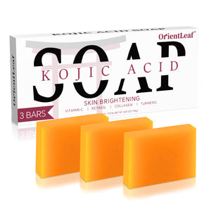 OrientLeaf Kojic Acid Soap, Turmeric Soap Bars Help Dark Spot Reduce with Vitamin C, Retinol, Collagen, 65g × 3 Bars (6.87 oz)